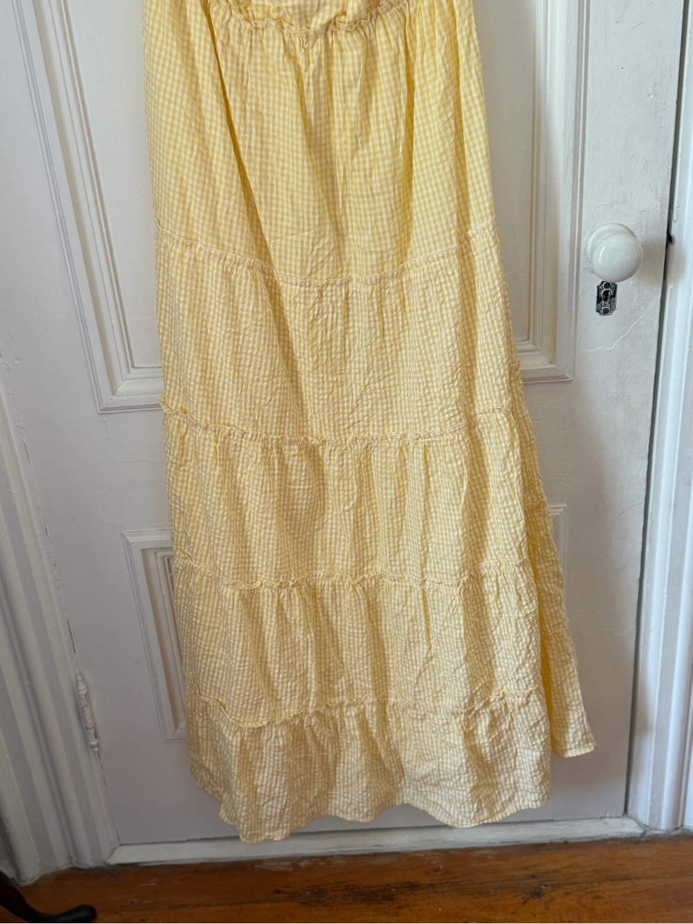 Sim & Sam Yellow Gingham Lined Tiered Skirt Tie Straps Maxi Dress Size XL - Picture 4 of 14